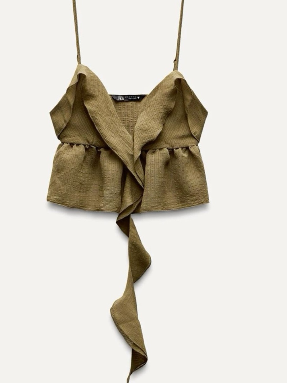 Zara Olive Ruffle Tie-Front Camisole